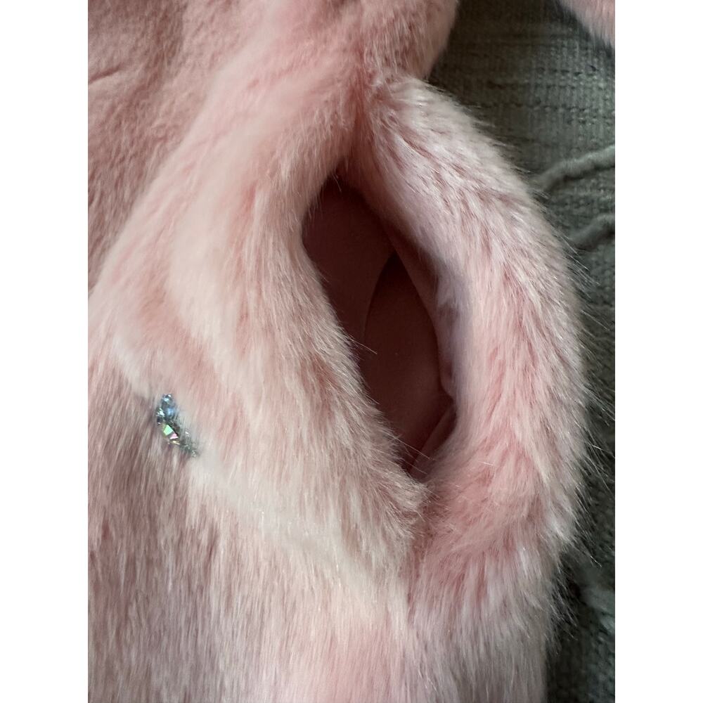ZARA COLLECTION - Pink Bejeweled Faux Fur Coat blue beads party - Picture 14 of 16